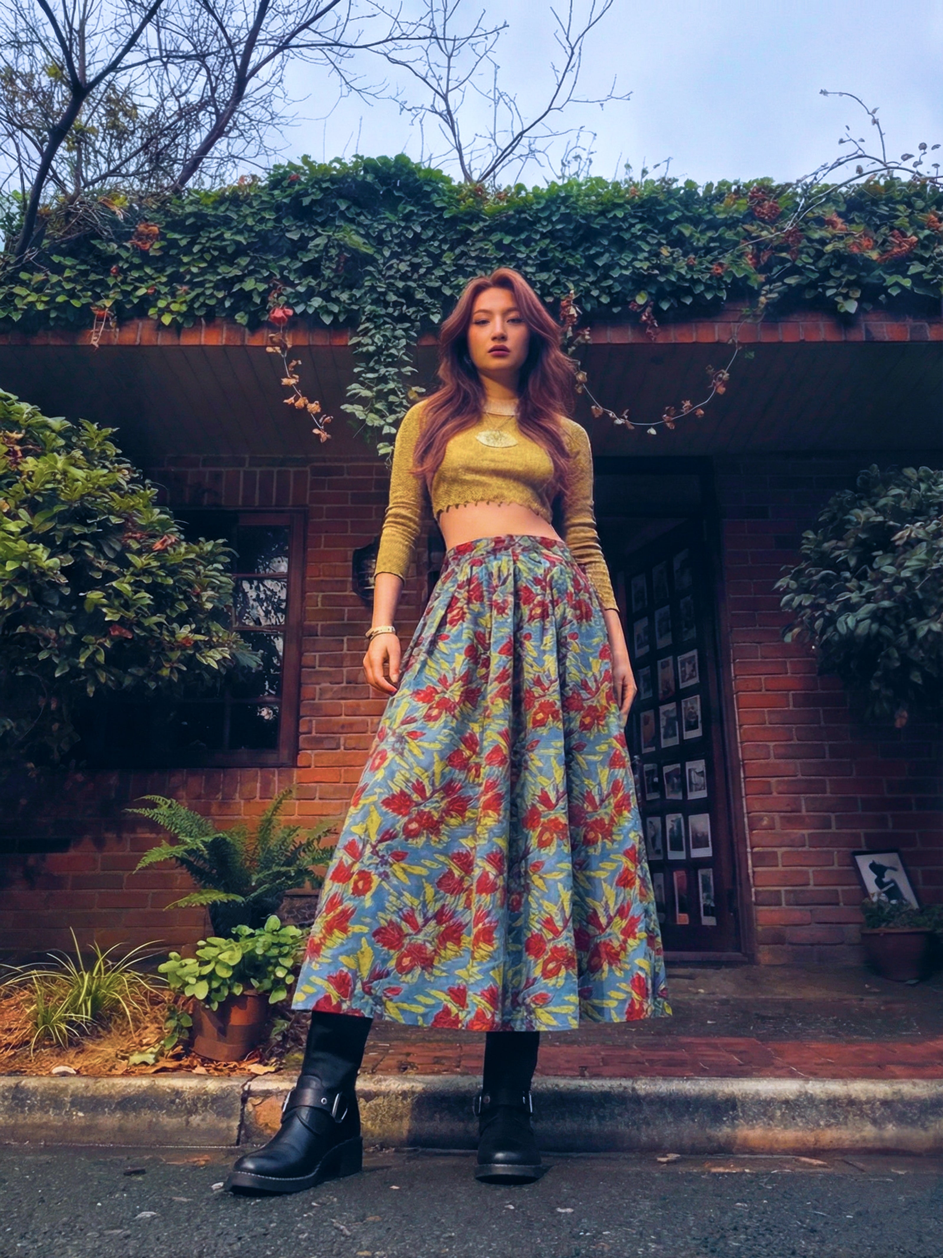 Ariha Handblock Pleated Skirt – Azure Bloom