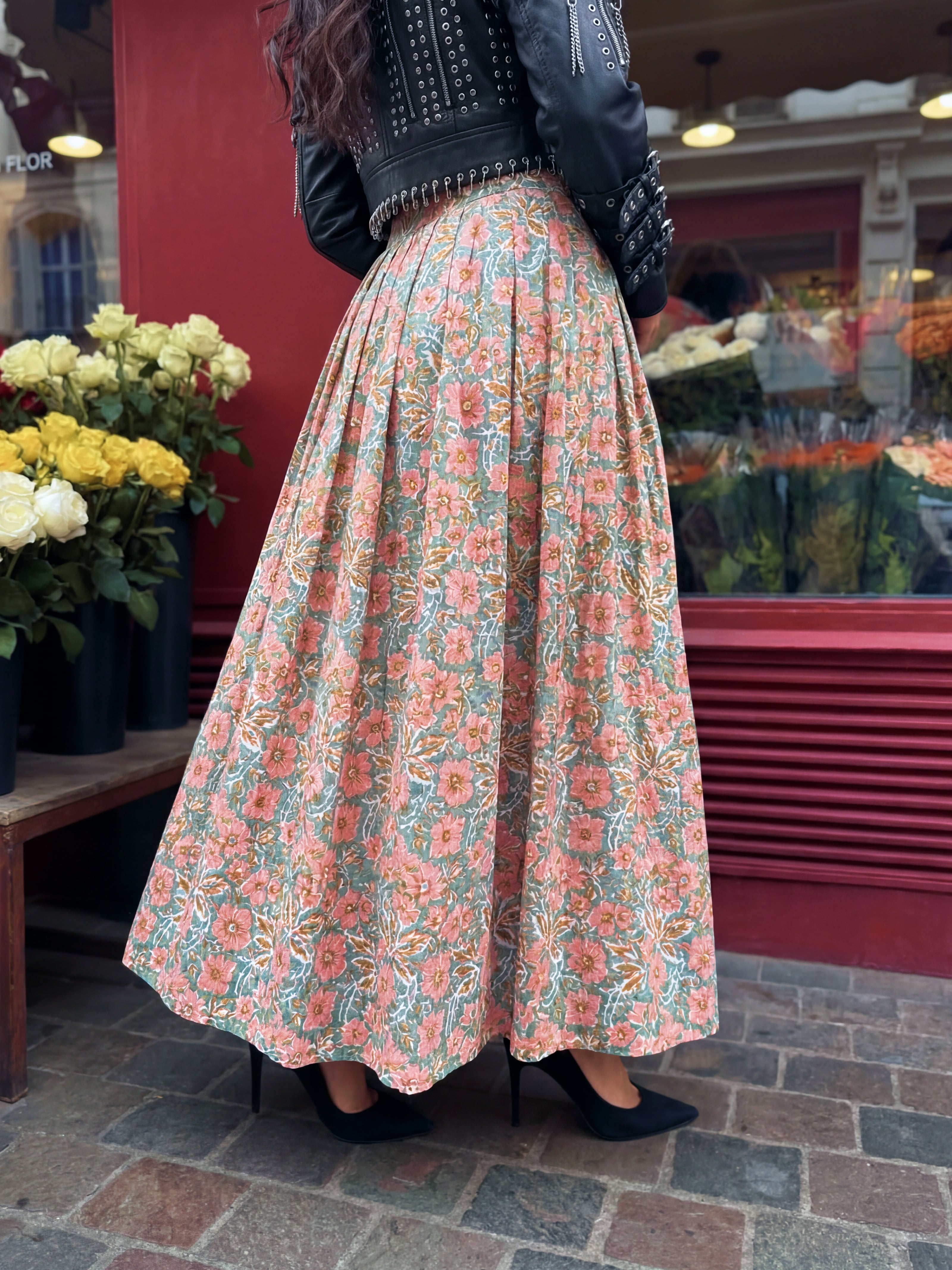 Saha Handblock Pleated Skirt – Fern Field