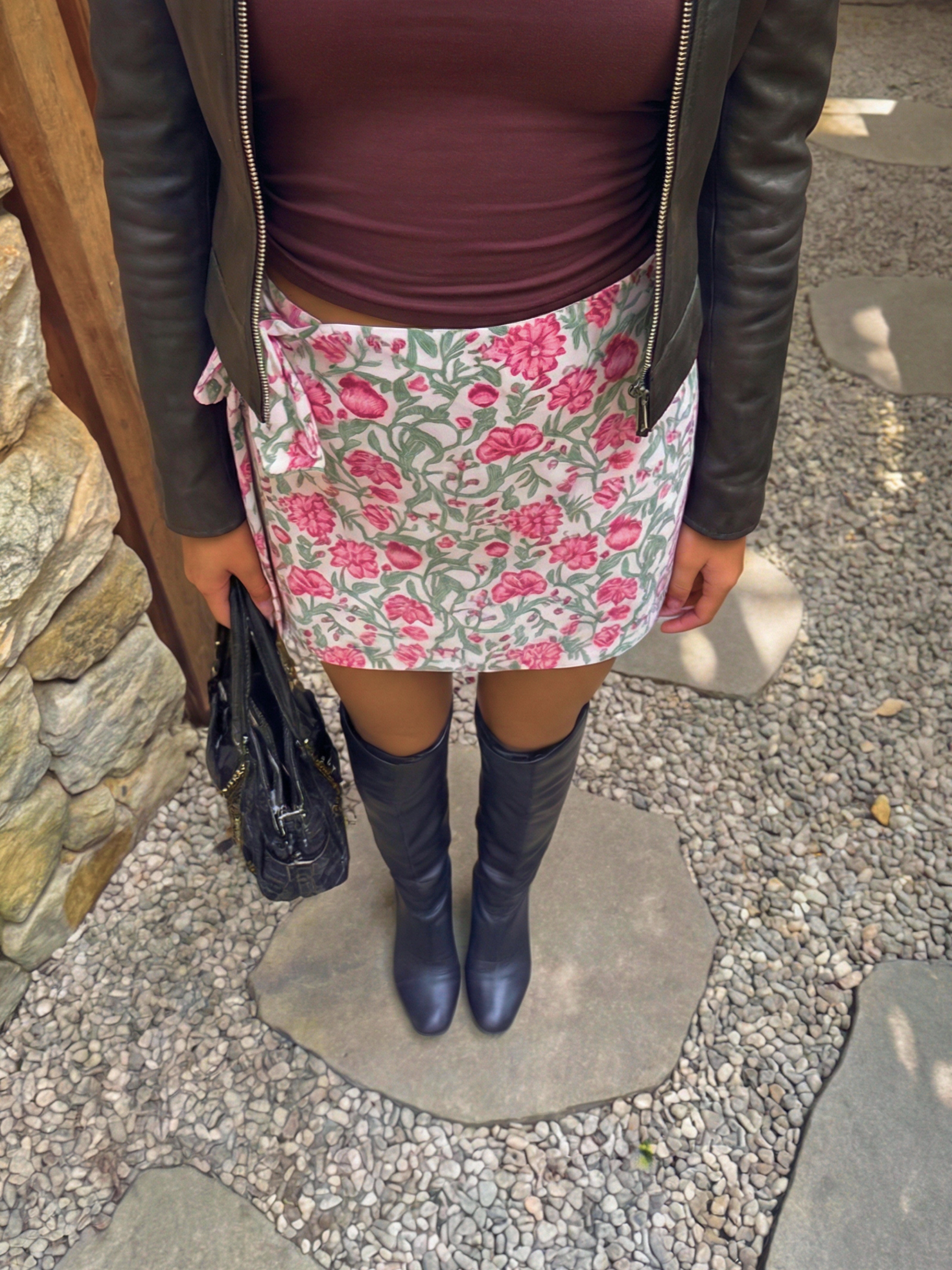 Reva Handblock Wrap Skirt - Ivory Block