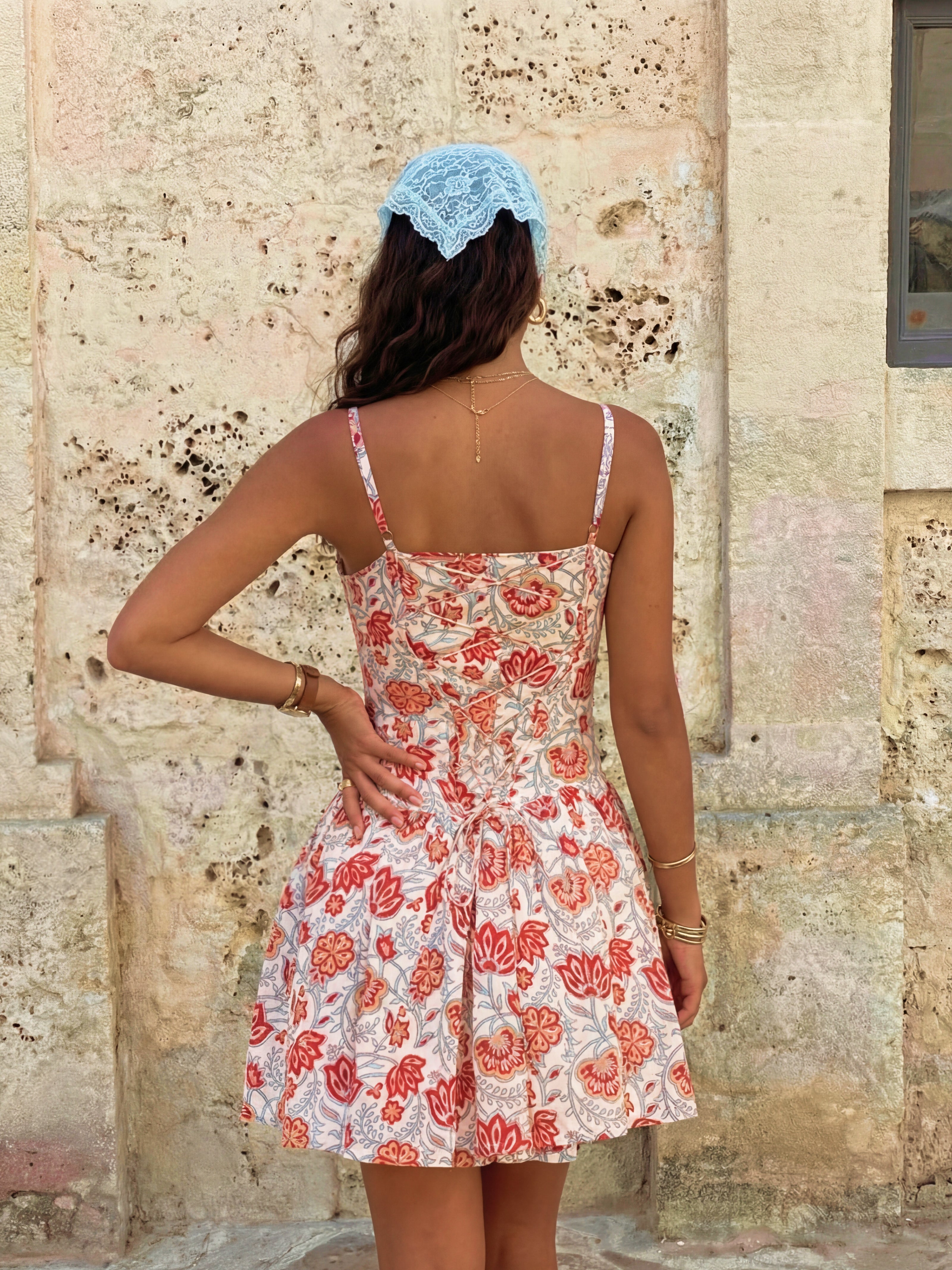 Mogra Handblock Mini Dress - White Mulmul