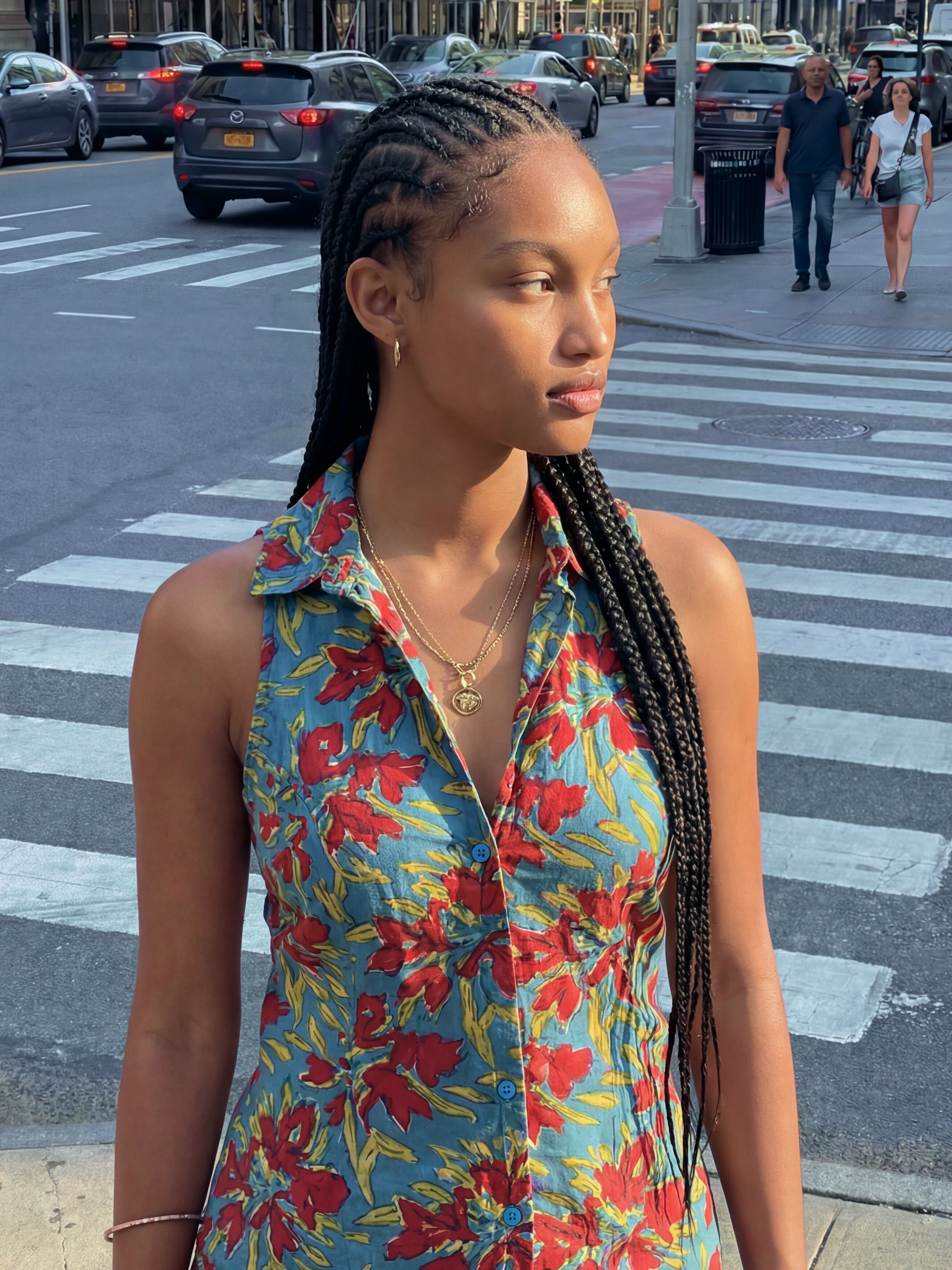 Ariha Handblock Halterneck Shirt – Azure Bloom