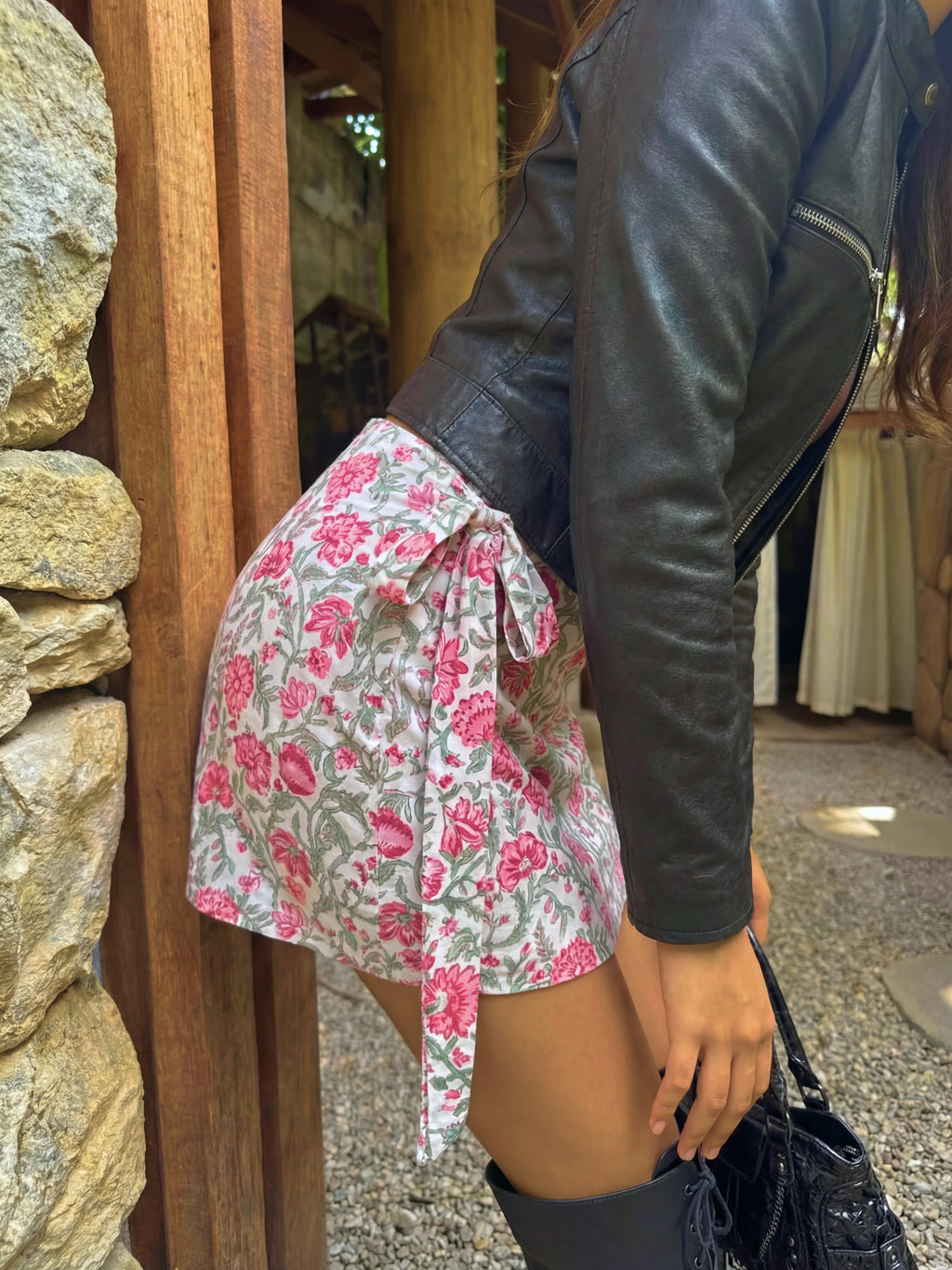 Reva Handblock Wrap Skirt - Ivory Block