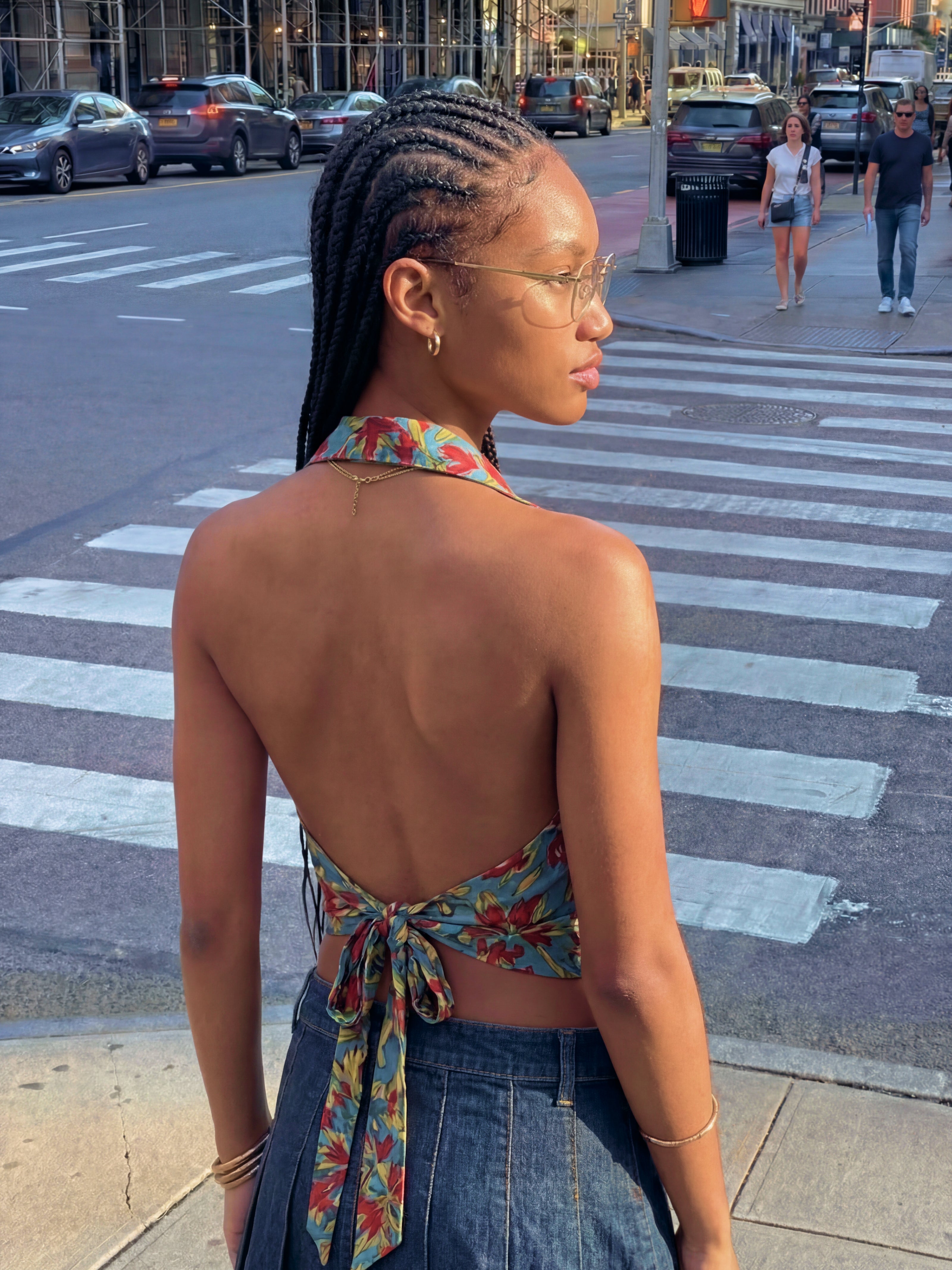 Ariha Handblock Halterneck Shirt – Azure Bloom