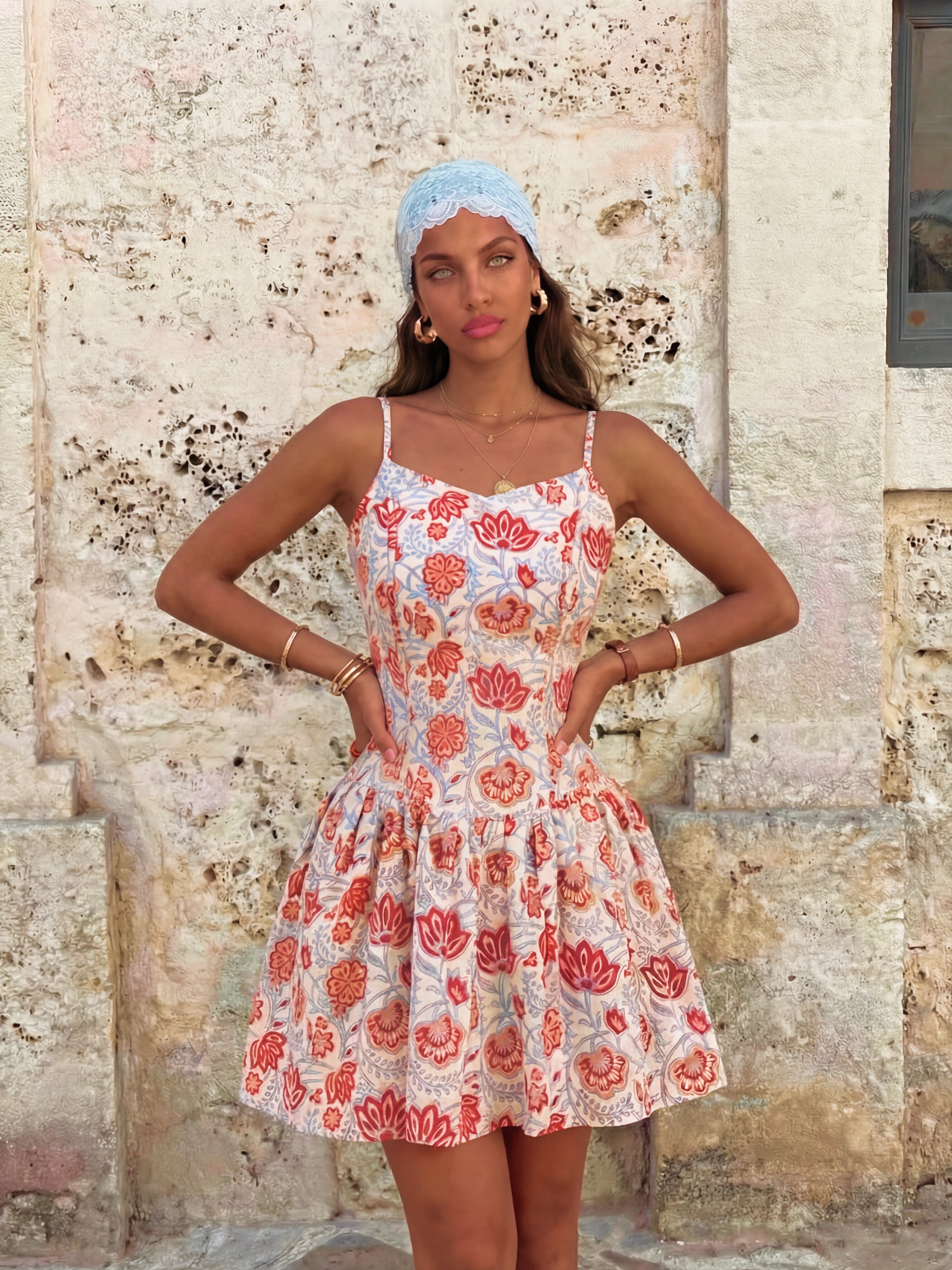 Mogra Handblock Mini Dress - White Mulmul