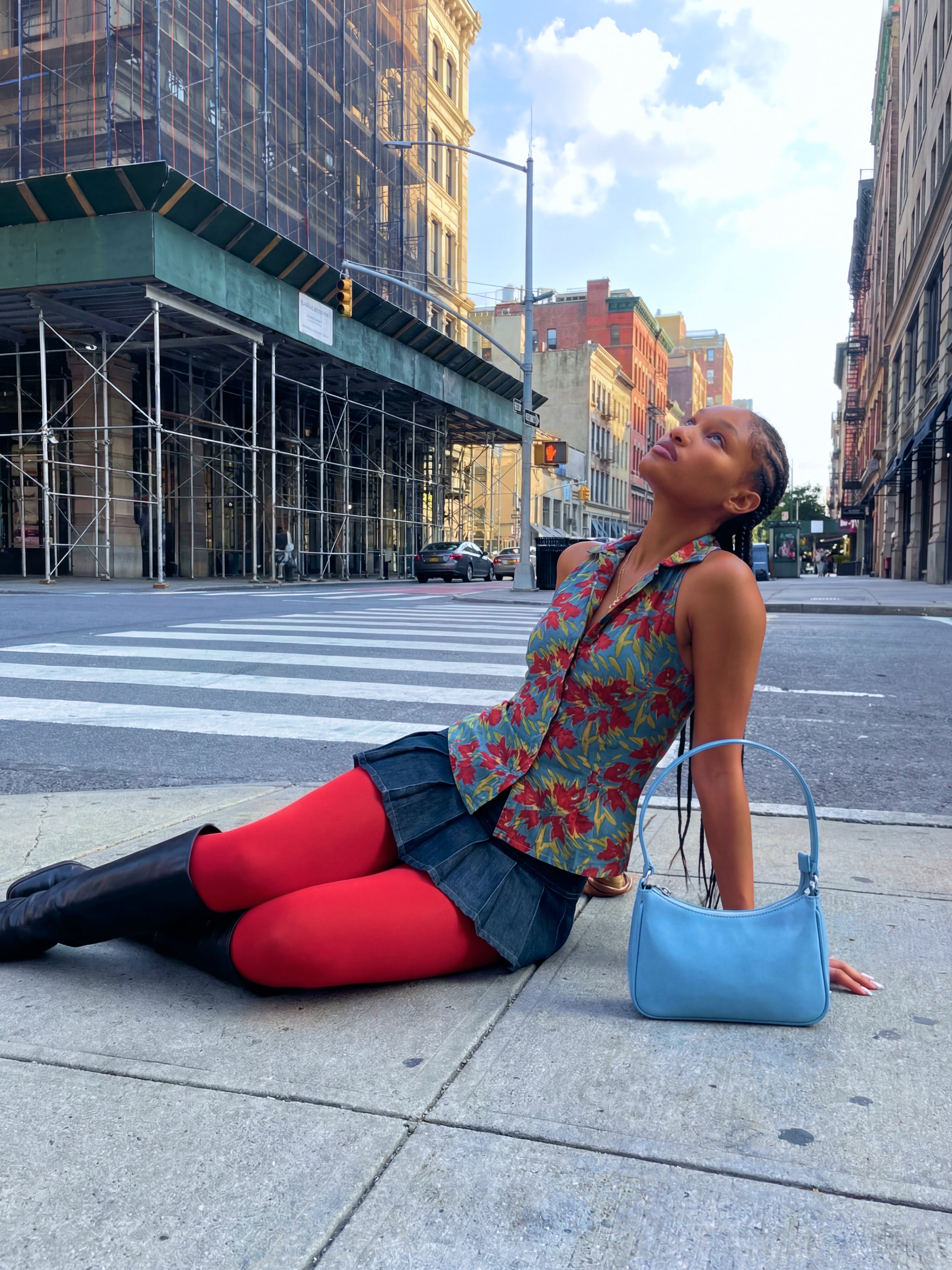 Ariha Handblock Halterneck Shirt – Azure Bloom