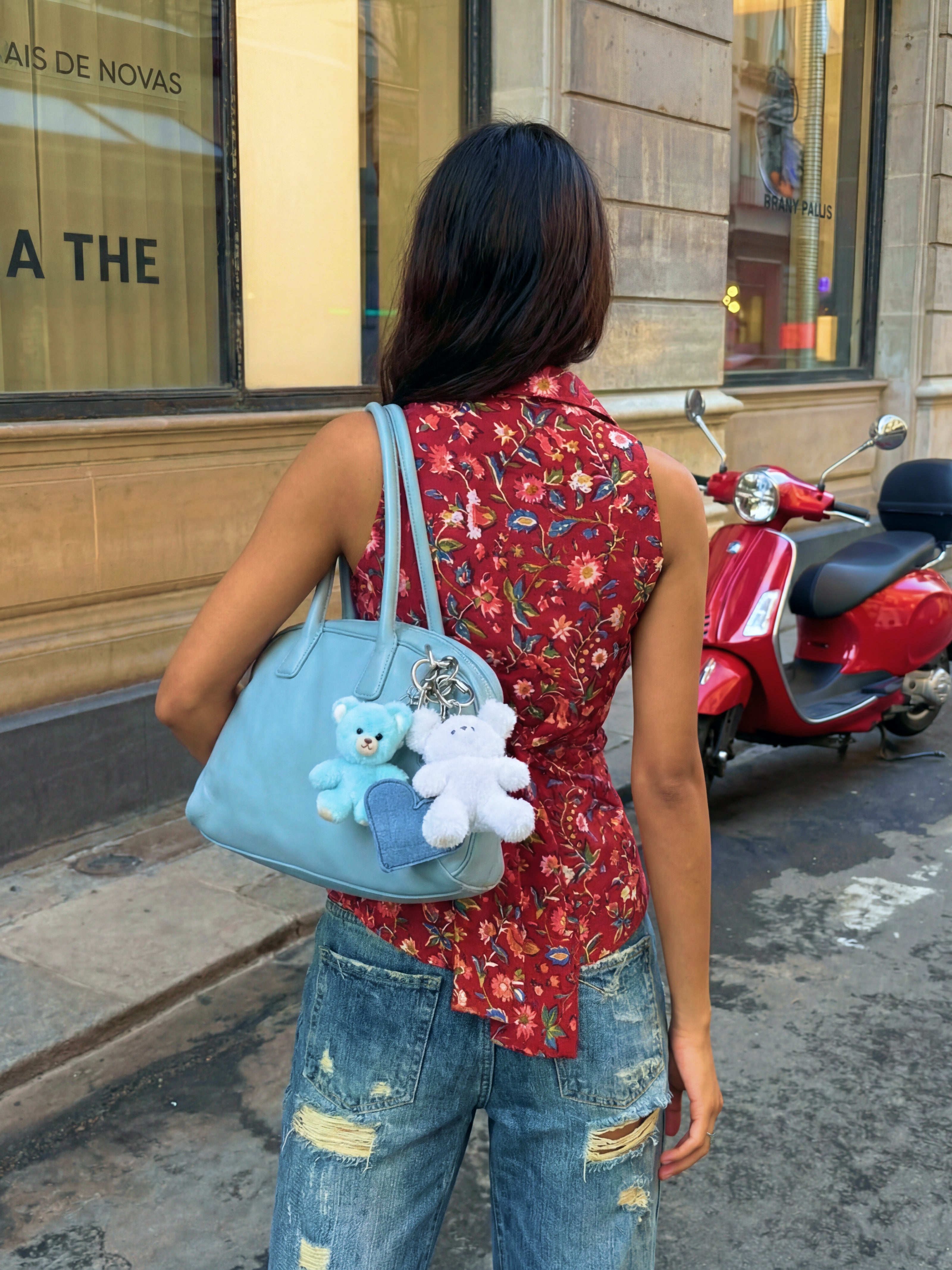 Mira Handblock Halterneck Shirt - Crimson Bloom