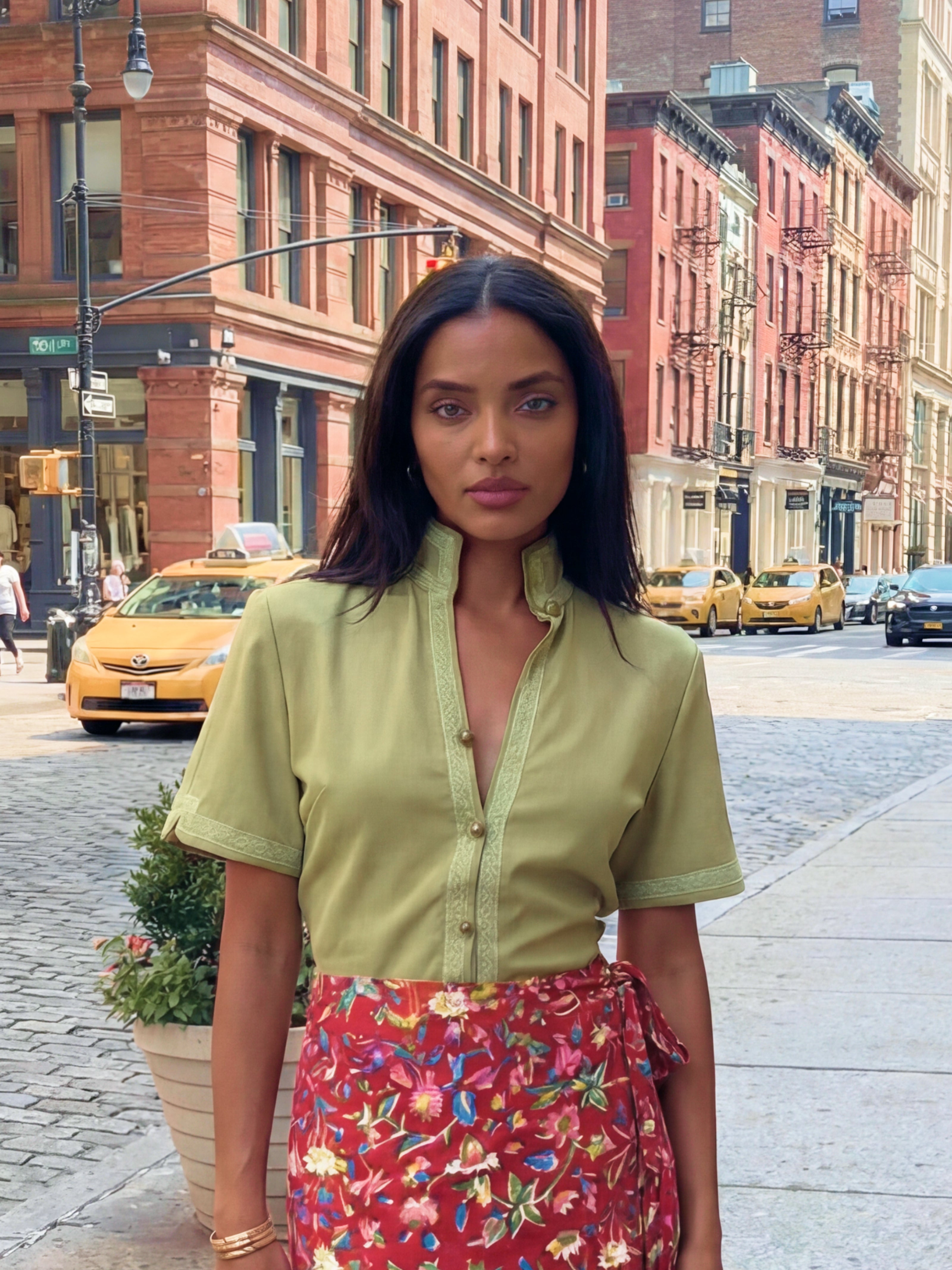 Reva Handblock Wrap Skirt - Crimson Bloom